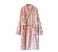 Flodxo Robe de chambre en polaire douce et confortable pour femme - Imprimé cœur - Confortable - En tissu éponge - Léger - À poils longs - Longueur totale - Pyjama, Rose 1, M