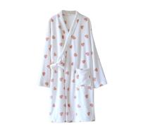 Flodxo Robe de chambre en polaire douce et confortable pour femme - Imprimé cœur - Confortable - En tissu éponge - Léger - À poils longs - Longueur totale - Pyjama, blanc, XL