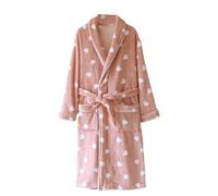 Flodxo Robe de chambre en polaire douce et confortable pour femme - Imprimé cœur - Confortable - En tissu éponge - Léger - À poils longs - Longueur totale - Pyjama, rose, XL