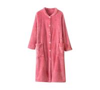 Flodxo Robe de chambre moelleuse chaude et confortable pour femme - Peignoir d'hiver en polaire douce - Manches longues boutonnées - Cardigan long avec poches - Ours en peluche, rose, L