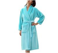 Flodxo Robe de chambre moelleuse et chaude pour femme - Peignoir d'hiver léger en polaire - Grande taille - Chaud et confortable - Avec ceinture - Vêtement de nuit - Pyjama en flanelle, bleu clair