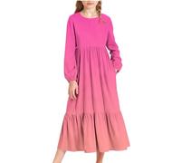 Flodxo Robe décontractée pour filles - Manches lanterne - Col rond - Robe trapèze vintage à imprimé dégradé - Robe longue unie, légère, confortable et respirante, rose, 4-5 ans