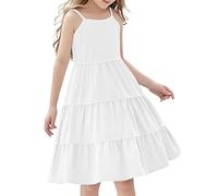 Flodxo Robe d'été sans manches pour fille - Style bohème - Bretelles spaghetti - Robe trapèze plissée élégante et décontractée - Jupe midi pour princesse, anniversaire, mariage, bal de fin d'année, 4