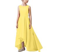 Flodxo Robe longue sans manches pour filles - Robe de demoiselle d'honneur à col rond - Robe de soirée formelle - Robe de soirée pour première communion - Robe élégante et décontractée - Taille haute