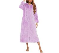 Flodxo Robes de chambre à fermeture éclair pour femmes UK Polaire d'hiver chaude Peignoir à manches longues avec fermeture éclair Robe de chambre moelleuse en peluche Robes légères chaudes et