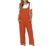 Flodxo Salopette ample en lin pour femme - Style bohème - Jambes larges - Avec poches - En coton - Couleur unie - Pour la détente - Pantalon surdimensionné, Orange 44, XL