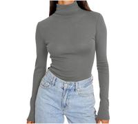 Flodxo T-shirt à manches longues pour femme - Couche de base thermique - Col roulé - Sous-vêtements chauds - Léger - Coupe ajustée - Pull basique solide - Col roulé - Sous-vêtement moulant, Gris 36,