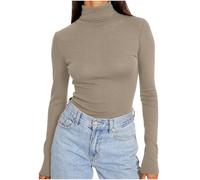 Flodxo T-shirt à manches longues pour femme - Couche de base thermique - Col roulé - Sous-vêtements chauds - Léger - Coupe ajustée - Pull basique solide - Col roulé - Sous-vêtement moulant, Kaki 36, M