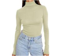 Flodxo T-shirt à manches longues pour femme - Couche de base thermique - Col roulé - Sous-vêtements chauds - Léger - Coupe ajustée - Pull basique solide - Col roulé - Sous-vêtement moulant, Beige 37,