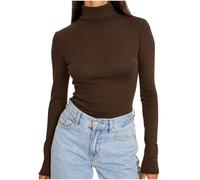 Flodxo T-shirt à manches longues pour femme - Couche de base thermique - Col roulé - Sous-vêtements chauds - Léger - Coupe ajustée - Pull basique solide - Col roulé - Sous-vêtement moulant, Marron 37,