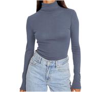 Flodxo T-shirt à manches longues pour femme - Couche de base thermique - Col roulé - Sous-vêtements chauds - Léger - Coupe ajustée - Pull basique solide - Col roulé - Sous-vêtement moulant, Bleu