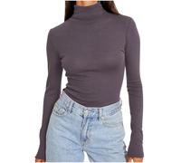 Flodxo T-shirt à manches longues pour femme - Couche de base thermique - Col roulé - Sous-vêtements chauds - Léger - Coupe ajustée - Pull basique solide - Col roulé - Sous-vêtement moulant, Violet 37,
