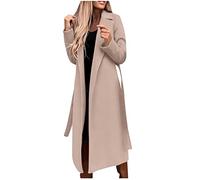 Flodxo Trench-coat pour femme en laine mélangée à revers avec ceinture, cardigan long élégant et décontracté à manches longues, veste de costume longue ligne, manteau d'extérieur sans poitrine, beige