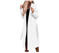 Flodxo Trench-coat pour femme en laine mélangée à revers avec ceinture, cardigan long élégant et décontracté à manches longues, veste de costume longue ligne, manteau d'extérieur sans poitrine, blanc
