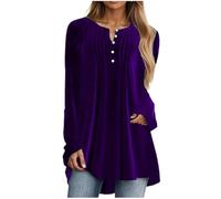 Flodxo Tunique pour femme - Grande taille - Chemise en velours élégante plissée avec boutons Dwon Blosue - T-shirt ample et décontracté - Chemisier de fête de Noël surdimensionné, violet, 5XL