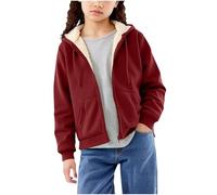 Flodxo Veste polaire pour enfants filles et garçons avec fermeture éclair intégrale - Manteau d'hiver chaud doublé Sherpa - Manteau décontracté - Manteau thermique pour enfants de 9 à 14 ans, bordeaux