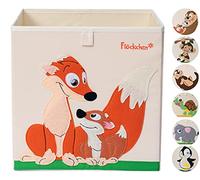 Flöckchen Boîte de rangement pour enfant, boîte à jouets pour chambre d'enfant, boîte à jouets (33 x 33 x 33 cm), s'adapte à l'étagère Kallax, motif d'animaux (renard familial)