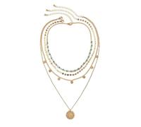 Floerns Lot de 3 colliers avec pendentif en forme de pièce de monnaie plaqué or turquoise, One-Size, Turquoise