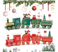FLOFIA 2pcs Petits Train de Noël en Bois Ornement Pendentif Train Caravane Forme Ours Bonhomme de Neige Coffret Cadeau Créatif Cadeau Décoration pour Artisanat Table Maison Jardin Fête Nouvel an