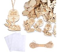 FLOFIA 50pcs Calice de Communion en Bois pendentifs Embellissements Bonbonnières en Bois Adhésif Double Face Décoration pour Première Communion Baptême Confirmation Naissance Mariage Noël Pâques
