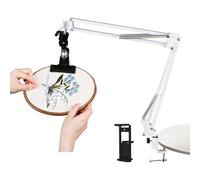 Flohterys Support de Cerceau de Broderie Réglable pour Le Travail Manuel, Rotatif à 360°, Support de Cerceau/Tablette/Téléphone 3 en 1, Support de Bureau Blanc
