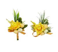 Floinla Ensemble de corsage jaune et boutonnière pour mariage, bal de fin d'année, bracelet de corsage de poignet de rose artificielle, boutonnière pour homme, décoration de costume de mariage