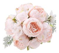 Flojery Bouquet de pivoines artificielles Vintage en Soie pour décoration de Maison, de fête de Mariage (1 pièce, Rose pêche)