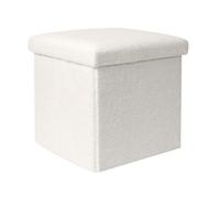 FLOKI - Coffre Pouf Pliable Blanc Tissu Bouclettes -