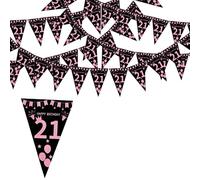 Flomiara Décorations de fête noires et roses - Banderole Happy Banner - 36 pièces triangulaires roses et noires - Paillettes diamant par numéros - Fournitures de décoration de fête à thème pour 21e