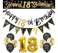 Flomiara Kit de 14 décorations de fête d'anniversaire pour 18e anniversaire comprenant des fournitures de fête avec sangles de 32,3 m, bannière triangulaire, drapeaux triangulaires, 15,8 m, confettis