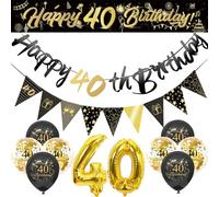 Flomiara Kit de 14 décorations pour 40e anniversaire avec accessoires de fête, sangles de célébration, bannière de 32,3 m, drapeaux triangulaires, 15,8 m, film d'aluminium, confettis et ballons en