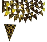 Flomiara Lot de 24 fanions de fête d'anniversaire 30 ans noirs et dorés