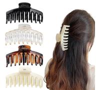 Flomiara Lot de 4 grandes pinces à cheveux extra larges pour cheveux épais et fins pour femmes et filles, tenue solide en os, accessoires pour cheveux longs, noir, marron, kaki, blanc
