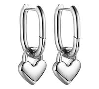 Flonge Boucles d'oreilles créoles en forme de cœur : boucles d'oreilles pendantes en forme de trombone avec breloque en forme de cœur, Acier inoxydable