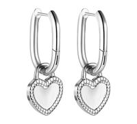 Flonge Boucles d'oreilles créoles en forme de cœur : boucles d'oreilles pendantes en forme de trombone avec breloque en forme de cœur, Acier inoxydable