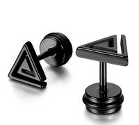 Flongo 2pc 8mm Boucle d'oreille en Acier Inoxydable Forme de Triangle Pyramide Egypte Ajoure Clous d'oreille Charme Fantaisie Bijoux Mode Couleur Noir pour Homme Femme