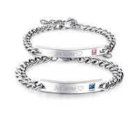 Flongo 2PCS Bracelets Acier Inoxydable Je T’Aime Chaînes de Main Composés Zircon pour Couples Amoureux Femme Homme Or Rose&Noir Cadeaux Saint Valentin Mariage