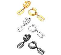 Flongo 3 Paires Boucles d’Oreilles pour Femme Homme, Petits Créoles Percés Frangés Lame Originales Chics Légers Couleur Argent Noir Or Fantaisie Cadeaux Anniversaire Noël