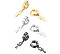 Flongo 3 Paires Boucles d’Oreilles Puces pour Femme Homme Biker Motard Clous Pinces Acier Inox Pendentif Crâne/Croix etc Style Punk Rock Unique Bijoux Fantaisie Cadeaux Anniversaire Noël Toussaint