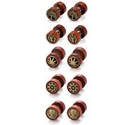 Flongo 5 Paires Boucles d’Oreilles Acier Inoxydable Bois Rétro Arbre de Vie/Tête de Lion/Cocotiers/ET Fantaisie Clous d’Oreilles Couleur Marron pour Homme Femme