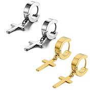 Flongo Acier Inoxydable 2 Paire Clou d'oreille Boucle d'Oreille Clou d'Oreille Argent Doré Ronde Croix Pendentif Rétro Homme Femme