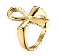 Flongo Ankh Bague croix égyptienne pour femme en acier inoxydable plaqué or noir bague croisée religieuse empilable vintage cadeau chevalière amulette pour homme femme homme anniversaire Noël