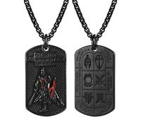 Flongo Armure de Dieu Collier Croix pour Homme - Pendentif Plaque Médaille Chien en Acier Inoxydable Noir avec Verset Biblique Ephésiens 6:13-17, Chevalier Design Bijoux Chrétiens Symbole de Foi et de