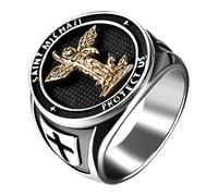 Flongo Bague archange Saint Michel pour homme : bague en acier inoxydable pour homme - Bijou religieux catholique ange gardien - Accessoire chrétien orthodoxe - Taille 8, 12, Acier inoxydable, Aucune