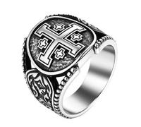 Flongo Bague croix de Jérusalem pour hommes: chevalière croix bijoux chrétiens amulette de baptême en acier inoxydable cadeau pour cathodoxe orthodoxe juif père amoureux ami hommes57, 67, Acier