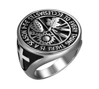 Flongo Bague Croix Verset Biblique Homme:Bague Chevalière Religieux en Acier Inoxydable Style Gothique Punk-Cadeau Fête des Pères Anniversaire