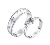 Flongo Bague de Fiançailles Coeur pour Hommes et Femmes:Bague de Mariage Réglable en Acier Inoxydable avec Zircon Blanc et l'inscription « forever love » Style Simple-Cadeaux de la Saint-Valentin