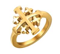 Flongo Bague Homme avec Croix de Jérusalem en Acier Inoxydable - Or Chevalière Chrétienne avec Croix Symbole Foi Protection Religieux Bijoux Cadeau pour Hommes Église Baptême Pâques - Taille 57, 65