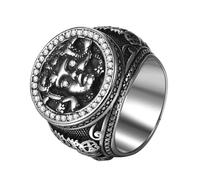 Flongo Bague Homme Chevalière Méduse: Bague Acier Inoxydable avec Strass Chevalière Homme Femme Sceau Vintage Punk Anneau 316L en Titane Plusieurs Tailles - Cadeau Anniversaire Fête des Pères