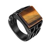 Flongo Bague Noir Acier Inoxydable Composée Pierre Oeil de Tigre Anneau Classique Rétro Punk Rock pour Homme Biker Motard Cadeau Fantasie Anniversaire